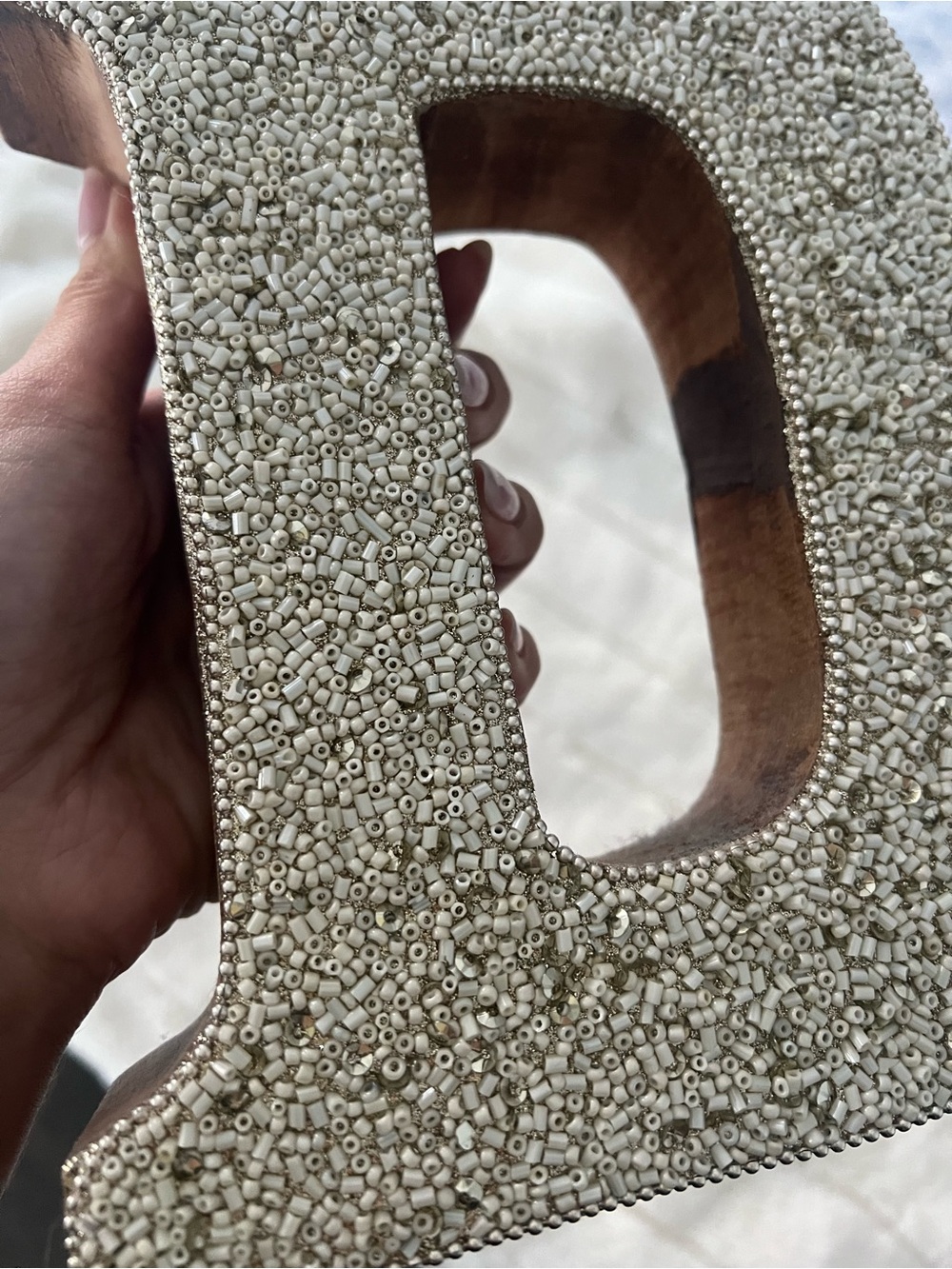 Beaded Decorative Letter 'D' - Cream Accent for Decor - Picture 2 of 3